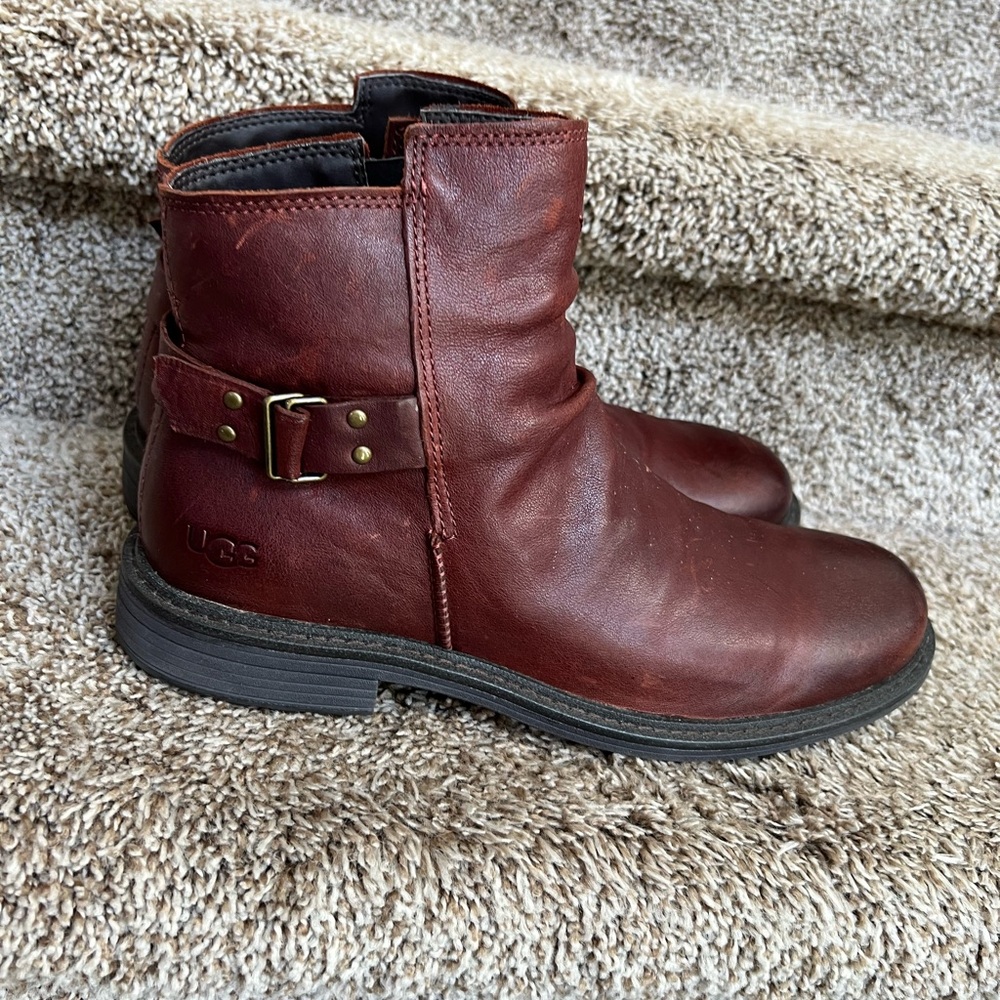 UGG Chestnut Leather Boots with Buckle